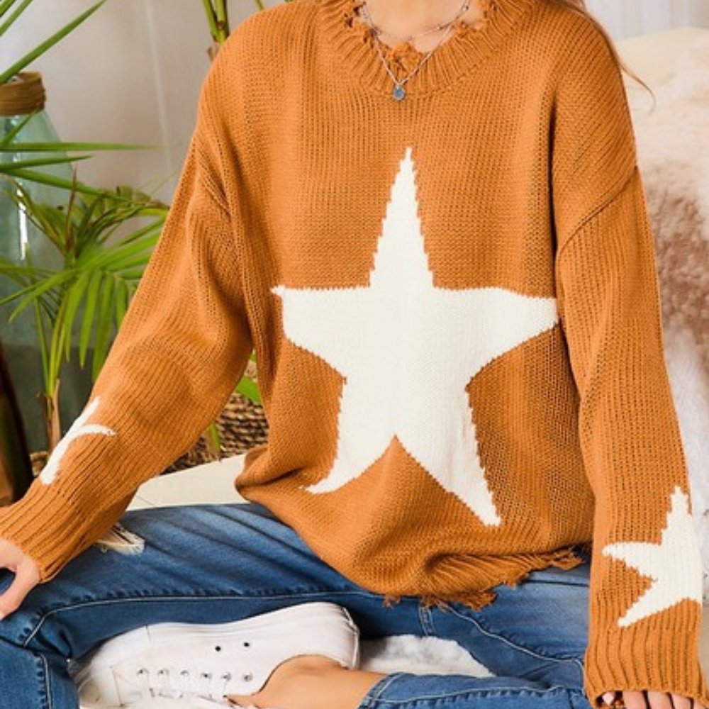 Distressed Star Sweater